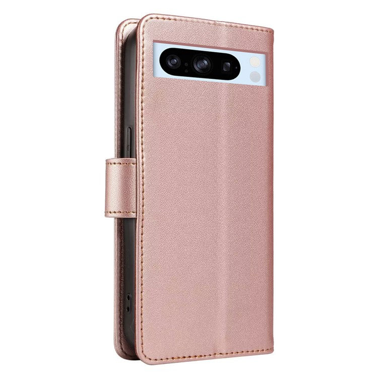For Google Pixel 8 Pro Case RFID Blocking Leather Wallet Flip Phone Cover with Wrist Strap - Rose Gold