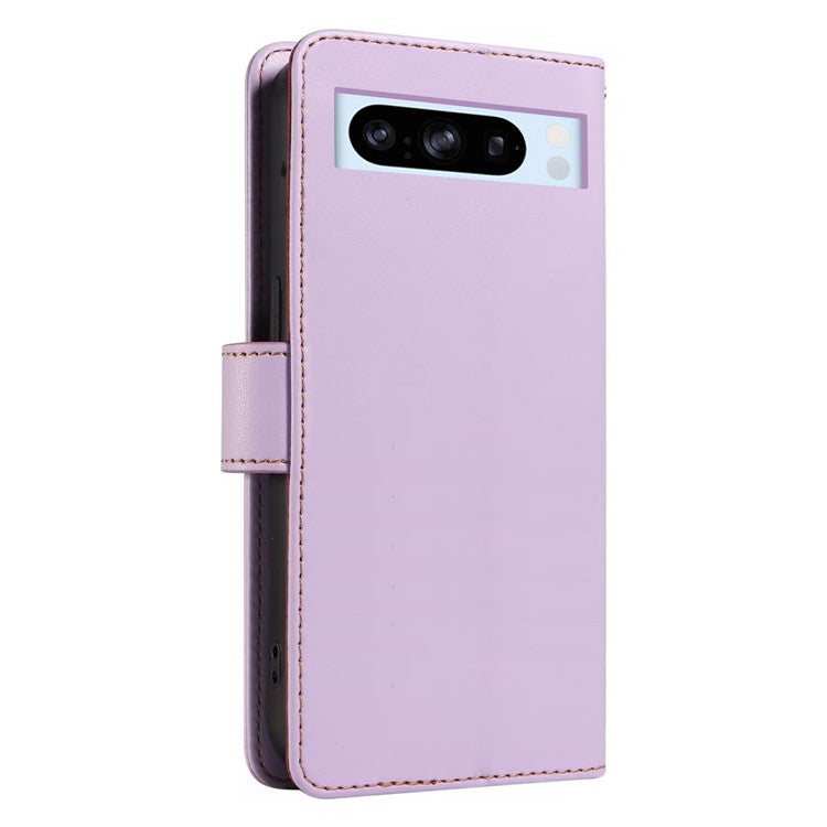 For Google Pixel 8 Pro Case RFID Blocking Leather Wallet Flip Phone Cover with Wrist Strap - Purple