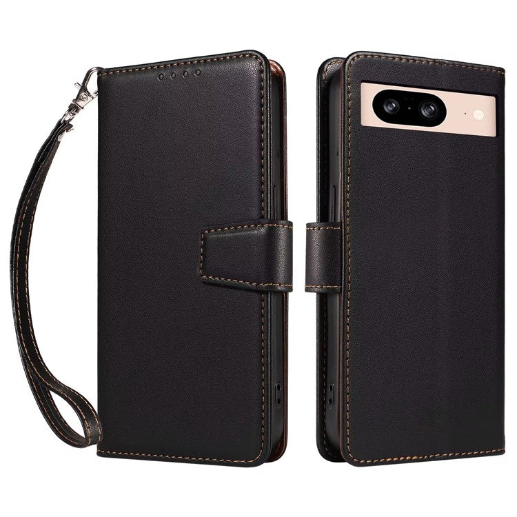 For Google Pixel 8 Case RFID Blocking Leather Wallet Flip Phone Cover with Wrist Strap - Black