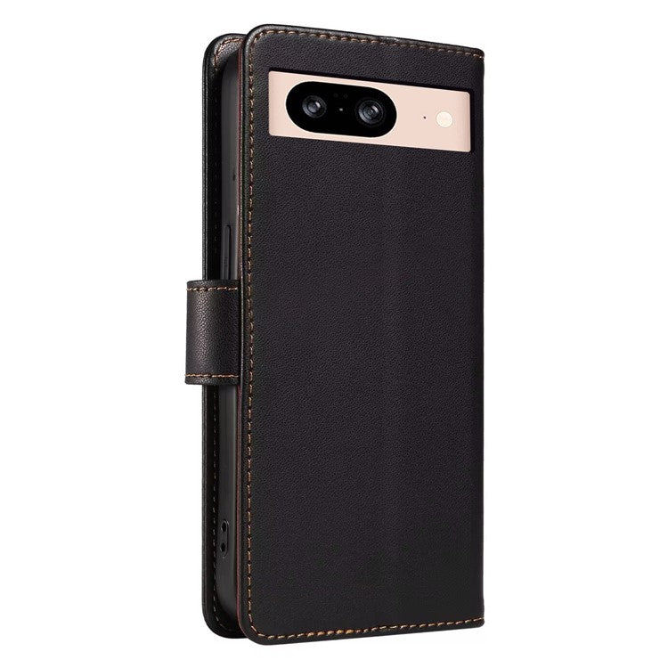 For Google Pixel 8 Case RFID Blocking Leather Wallet Flip Phone Cover with Wrist Strap - Black