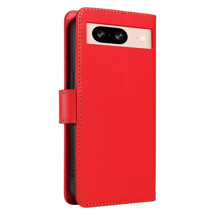 For Google Pixel 8 Case RFID Blocking Leather Wallet Flip Phone Cover with Wrist Strap - Red