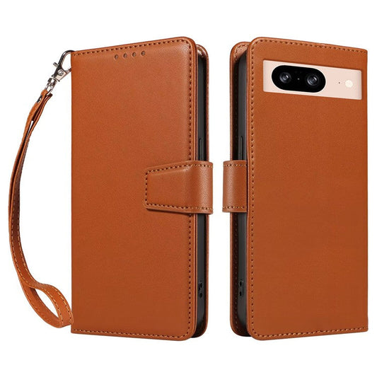 For Google Pixel 8 Case RFID Blocking Leather Wallet Flip Phone Cover with Wrist Strap - Light Brown