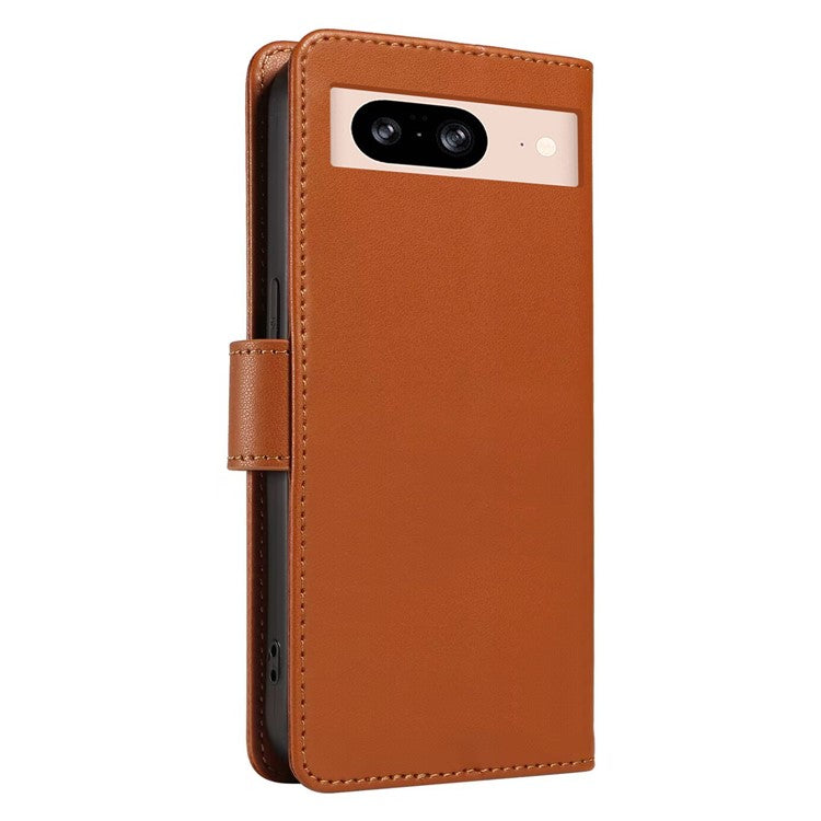 For Google Pixel 8 Case RFID Blocking Leather Wallet Flip Phone Cover with Wrist Strap - Light Brown