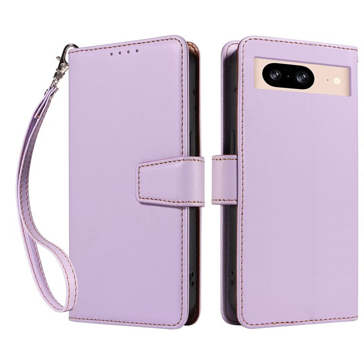 For Google Pixel 8 Case RFID Blocking Leather Wallet Flip Phone Cover with Wrist Strap - Purple