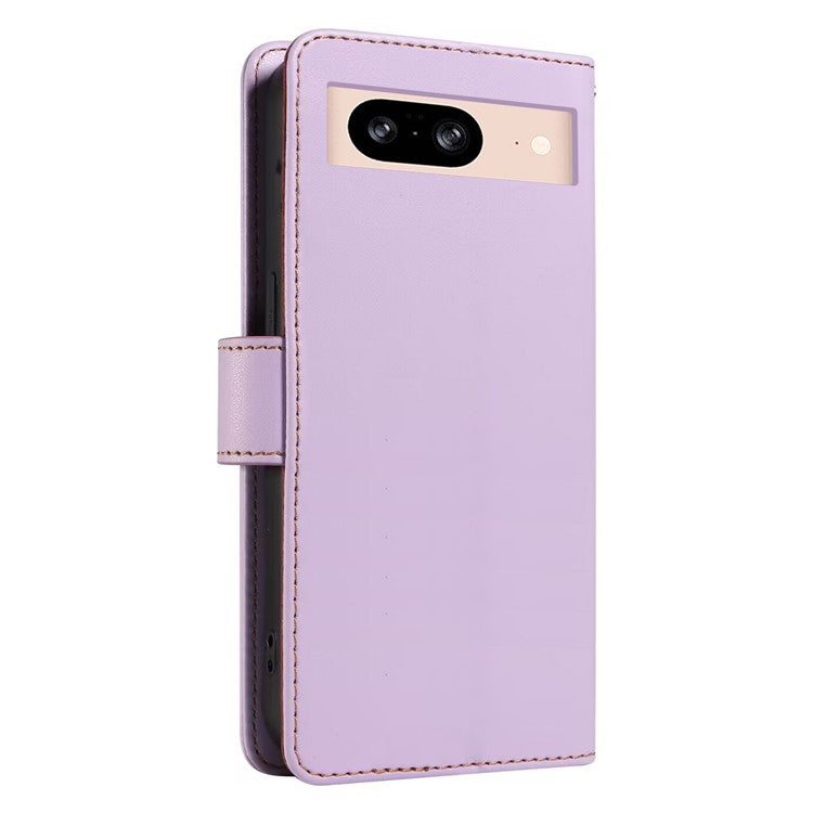 For Google Pixel 8 Case RFID Blocking Leather Wallet Flip Phone Cover with Wrist Strap - Purple