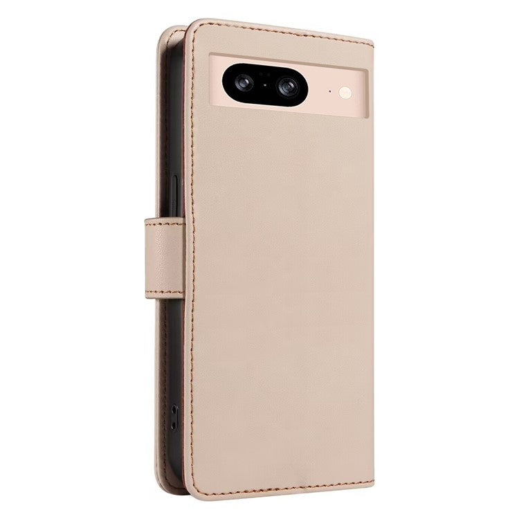 For Google Pixel 8 Case RFID Blocking Leather Wallet Flip Phone Cover with Wrist Strap - Apricot