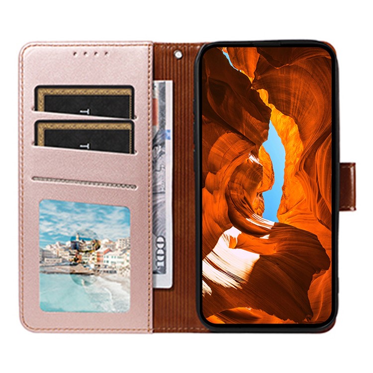 For Google Pixel 8 Case RFID Blocking Leather Wallet Flip Phone Cover with Wrist Strap - Rose Gold