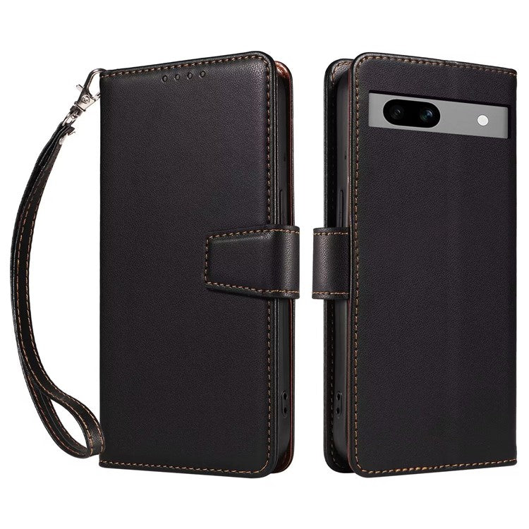 For Google Pixel 7a Case RFID Blocking Leather Wallet Flip Phone Cover with Wrist Strap - Black