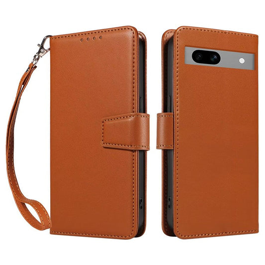 For Google Pixel 7a Case RFID Blocking Leather Wallet Flip Phone Cover with Wrist Strap - Light Brown