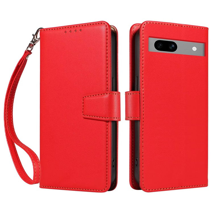 For Google Pixel 7a Case RFID Blocking Leather Wallet Flip Phone Cover with Wrist Strap - Red