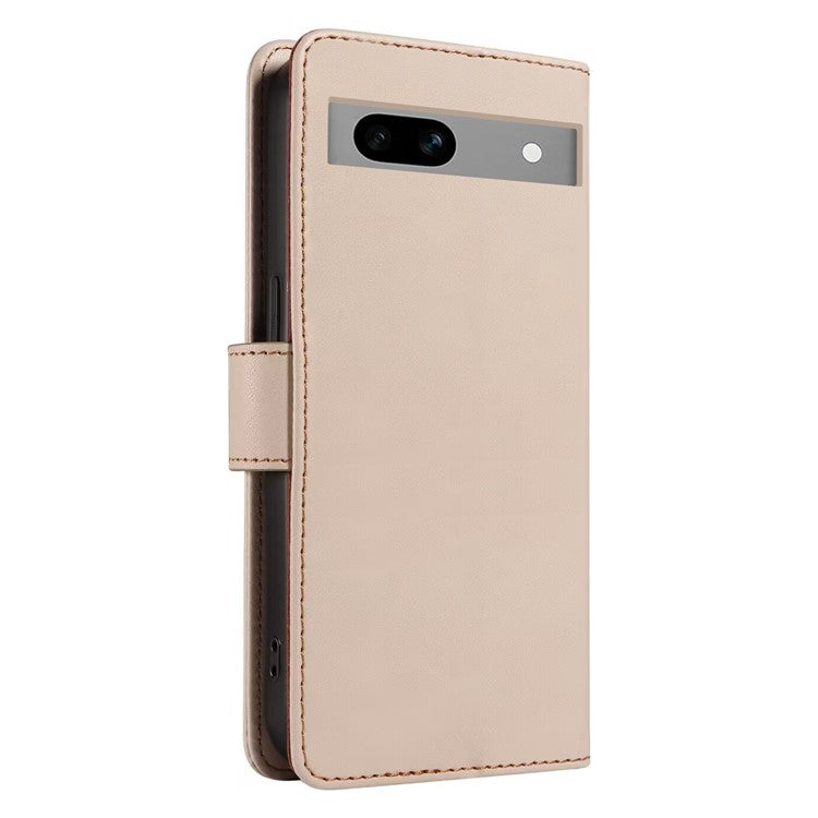 For Google Pixel 7a Case RFID Blocking Leather Wallet Flip Phone Cover with Wrist Strap - Apricot