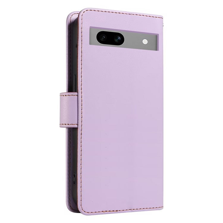 For Google Pixel 7a Case RFID Blocking Leather Wallet Flip Phone Cover with Wrist Strap - Purple