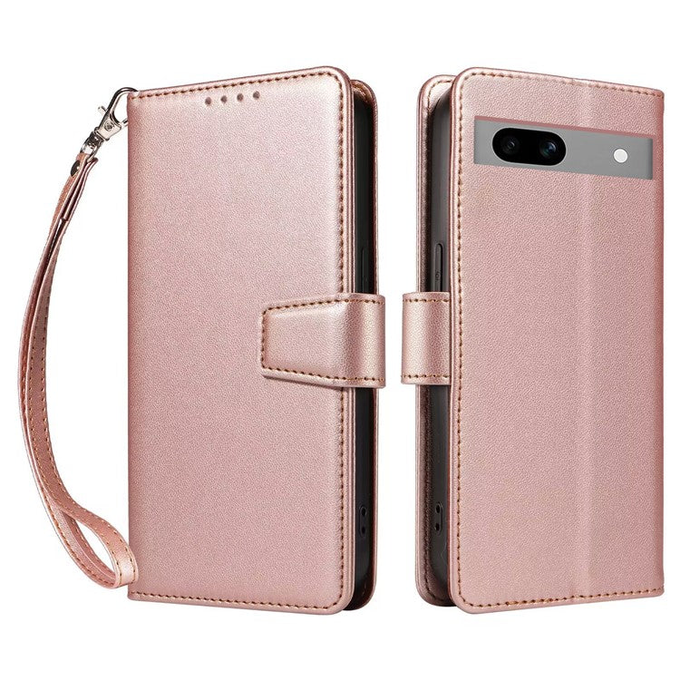 For Google Pixel 7a Case RFID Blocking Leather Wallet Flip Phone Cover with Wrist Strap - Rose Gold
