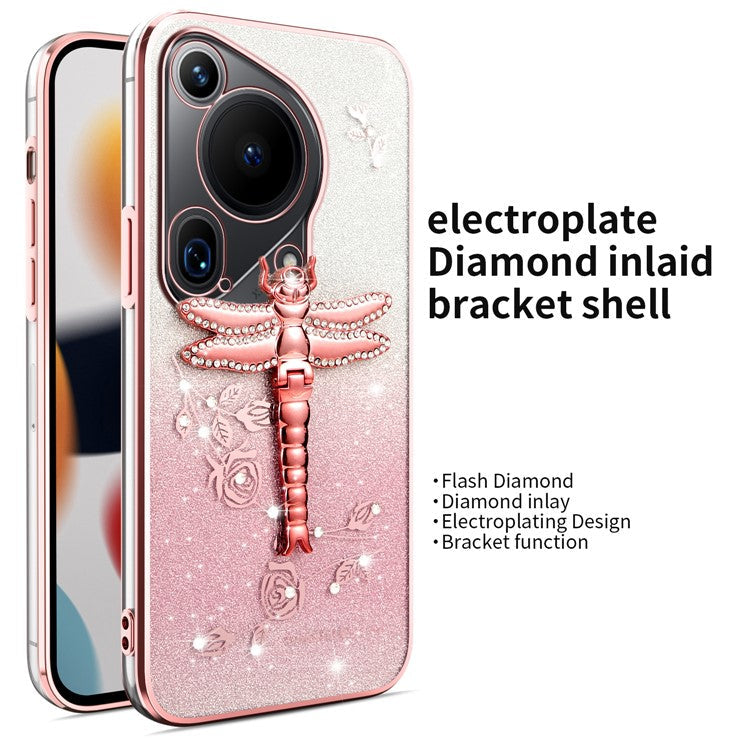 KADEM For Huawei Pura 70 Ultra Case Dragonfly Kickstand TPU Flowers Glitter Phone Cover - Pink