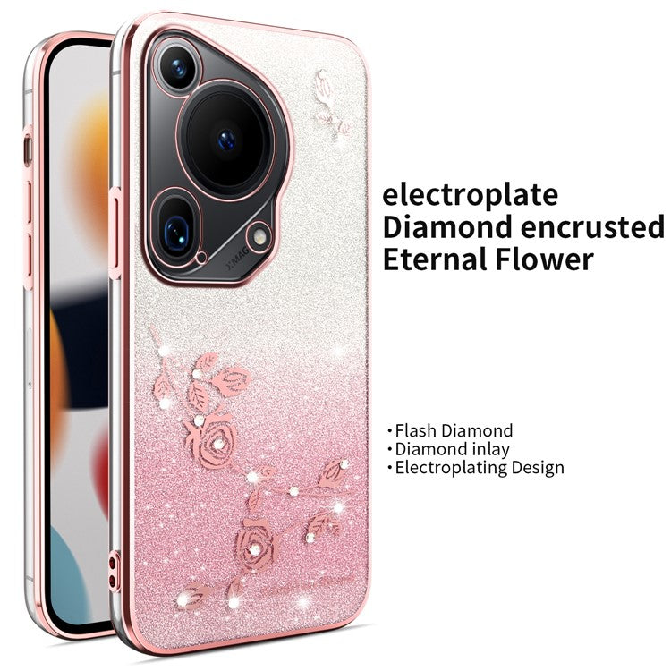 KADEM For Huawei Pura 70 Ultra Case Dragonfly Kickstand TPU Flowers Glitter Phone Cover - Pink