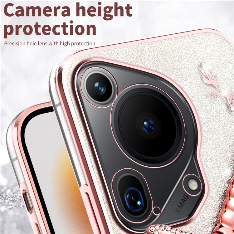 KADEM For Huawei Pura 70 Ultra Case Dragonfly Kickstand TPU Flowers Glitter Phone Cover - Pink