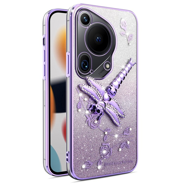 KADEM For Huawei Pura 70 Ultra Case Dragonfly Kickstand TPU Flowers Glitter Phone Cover - Purple