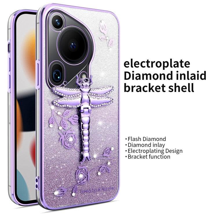 KADEM For Huawei Pura 70 Ultra Case Dragonfly Kickstand TPU Flowers Glitter Phone Cover - Purple