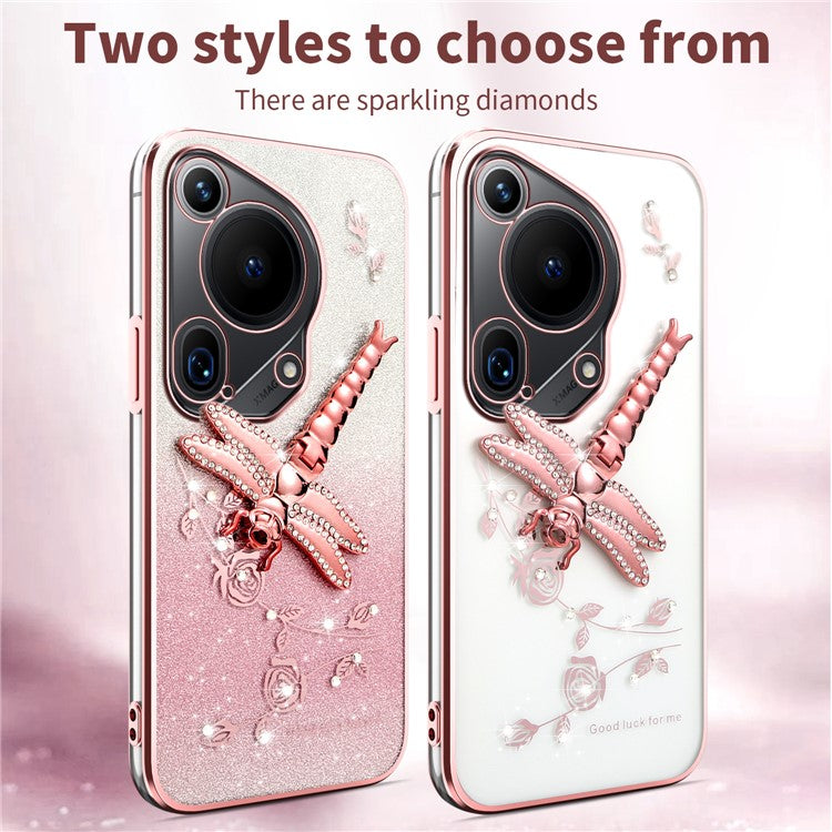 KADEM For Huawei Pura 70 Ultra Case Dragonfly Kickstand TPU Flowers Glitter Phone Cover - Purple