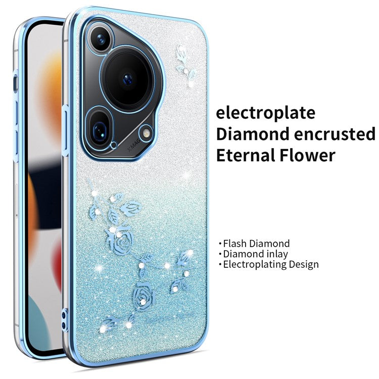 KADEM For Huawei Pura 70 Ultra Case Dragonfly Kickstand TPU Flowers Glitter Phone Cover - Blue