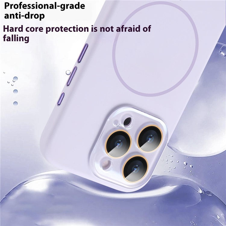 For iPhone 16 Pro Case Compatible with MagSafe Liquid Silicone Anti-Drop Phone Cover with Lens Film - Dark Purple