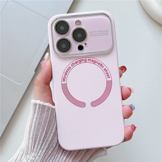 For iPhone 16 Pro Case Compatible with MagSafe Liquid Silicone Phone Cover with Wide Lens Protection - Grey Pink