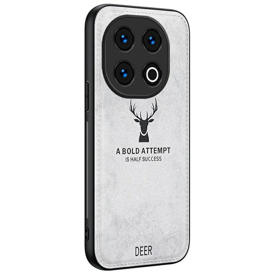 For vivo iQOO 13 5G Case Deer Pattern Cloth Texture PU Leather Hybrid Phone Cover - Grey