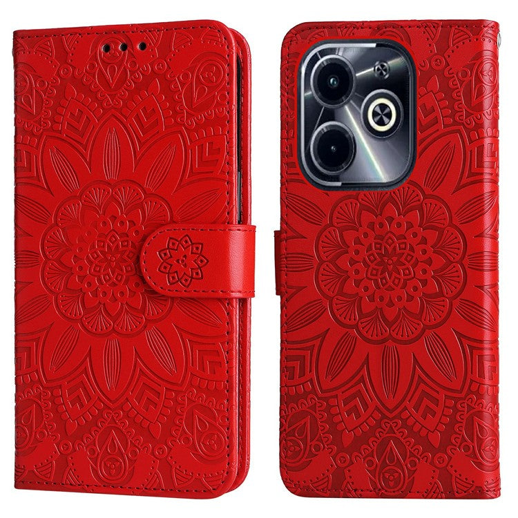 Leather Case for Infinix Smart 8 Plus / Smart 8 Pro 4G / Smart 8 4G / Hot 40i / TECNO Spark 20 / Spark Go 2024 4G / Pop 8 Sunflower Wallet Cover - Red