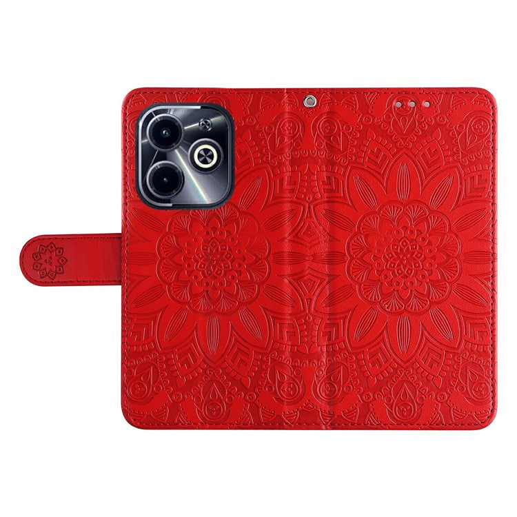 Leather Case for Infinix Smart 8 Plus / Smart 8 Pro 4G / Smart 8 4G / Hot 40i / TECNO Spark 20 / Spark Go 2024 4G / Pop 8 Sunflower Wallet Cover - Red