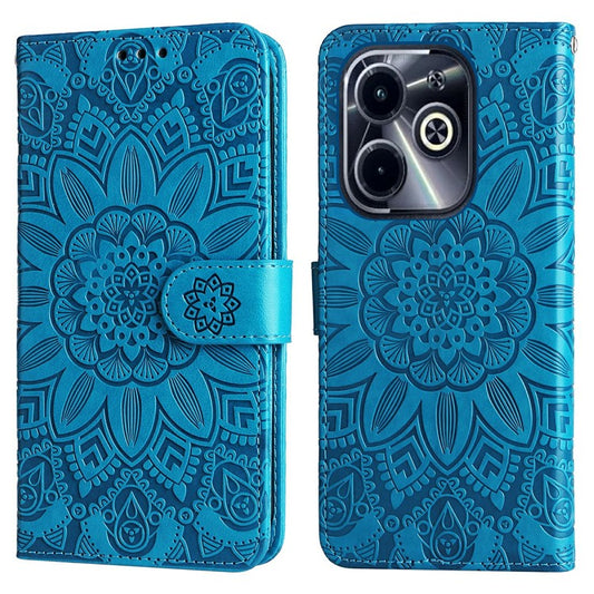 Leather Case for Infinix Smart 8 Plus / Smart 8 Pro 4G / Smart 8 4G / Hot 40i / TECNO Spark 20 / Spark Go 2024 4G / Pop 8 Sunflower Wallet Cover - Blue