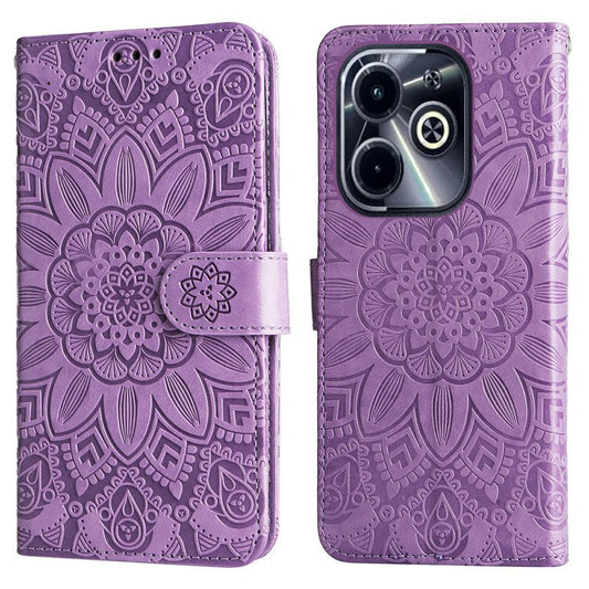 Leather Case for Infinix Smart 8 Plus / Smart 8 Pro 4G / Smart 8 4G / Hot 40i / TECNO Spark 20 / Spark Go 2024 4G / Pop 8 Sunflower Wallet Cover - Purple