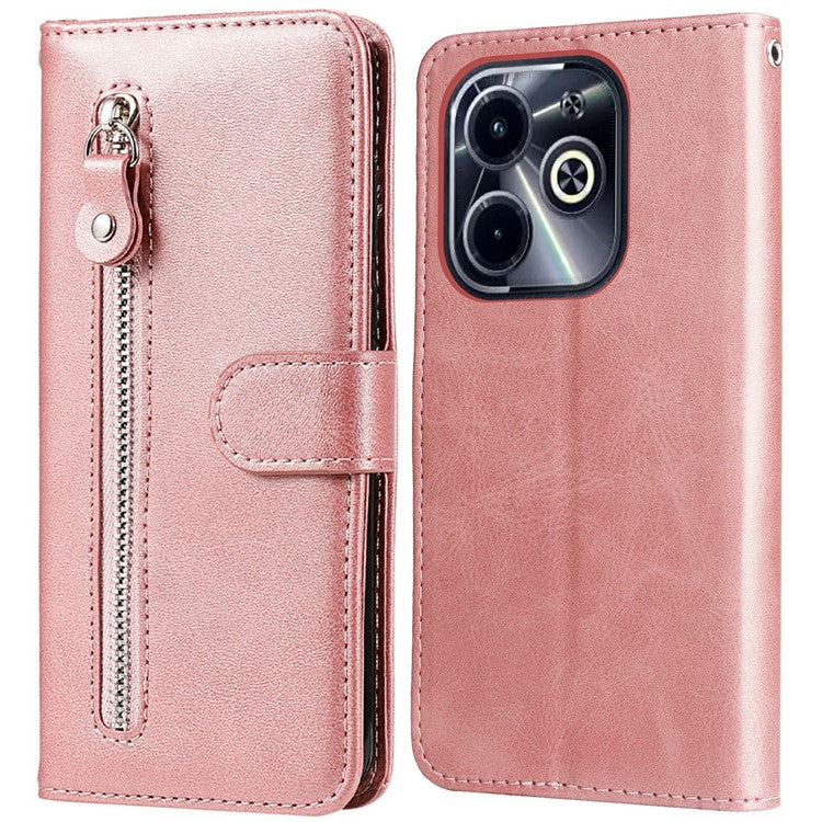 Zipper Wallet Case for Infinix Smart 8 Plus / Smart 8 Pro 4G / Smart 8 4G / Hot 40i / TECNO Spark 20 / Spark Go 2024 4G Leather Cover - Pink