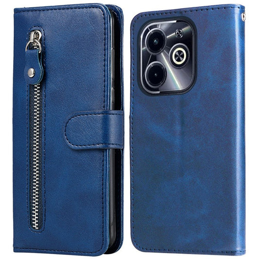 Zipper Wallet Case for Infinix Smart 8 Plus / Smart 8 Pro 4G / Smart 8 4G / Hot 40i / TECNO Spark 20 / Spark Go 2024 4G Leather Cover - Blue