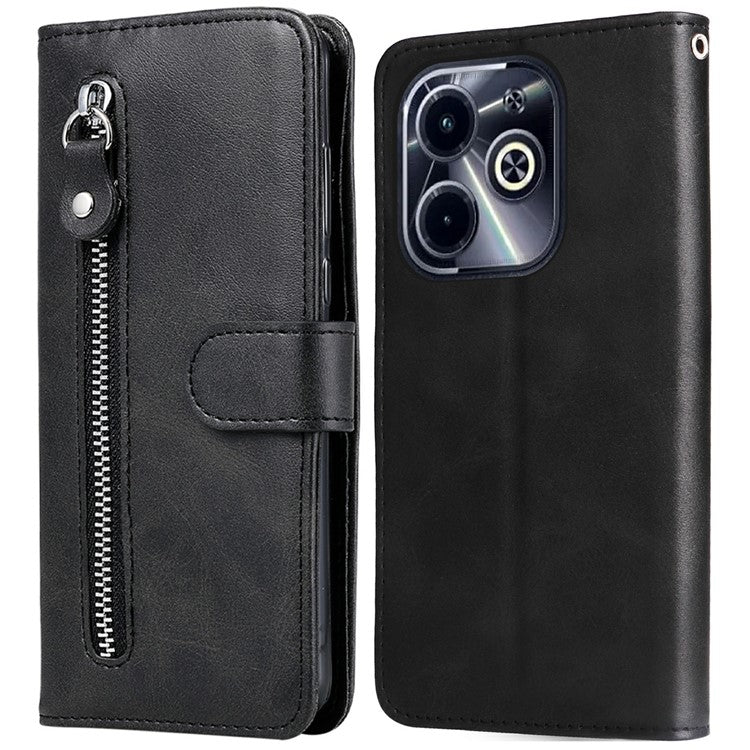 Zipper Wallet Case for Infinix Smart 8 Plus / Smart 8 Pro 4G / Smart 8 4G / Hot 40i / TECNO Spark 20 / Spark Go 2024 4G Leather Cover - Black