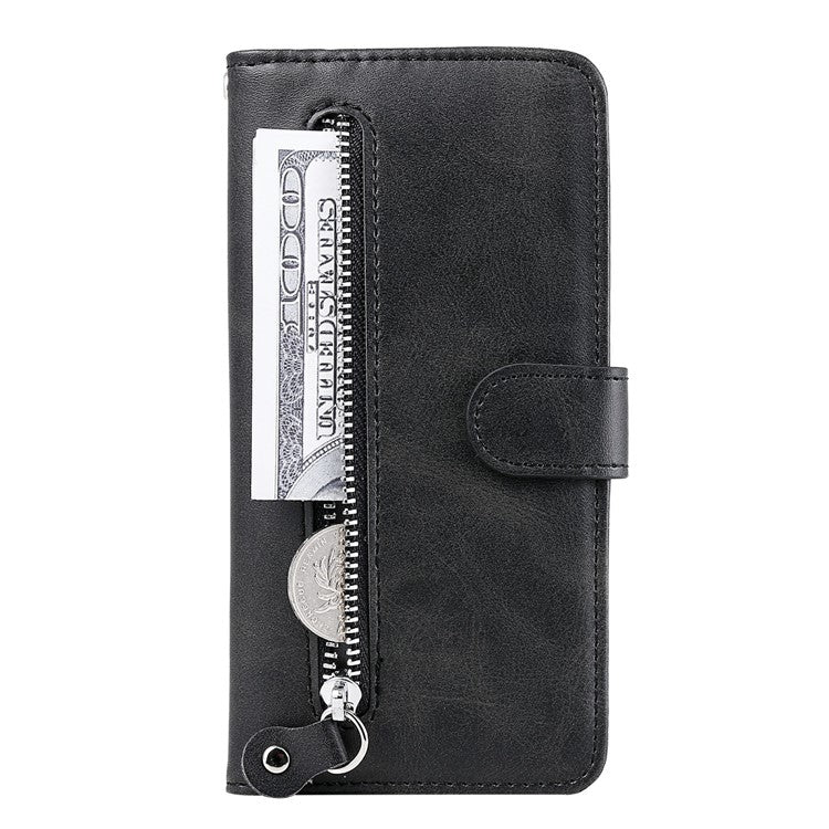 Zipper Wallet Case for Infinix Smart 8 Plus / Smart 8 Pro 4G / Smart 8 4G / Hot 40i / TECNO Spark 20 / Spark Go 2024 4G Leather Cover - Black