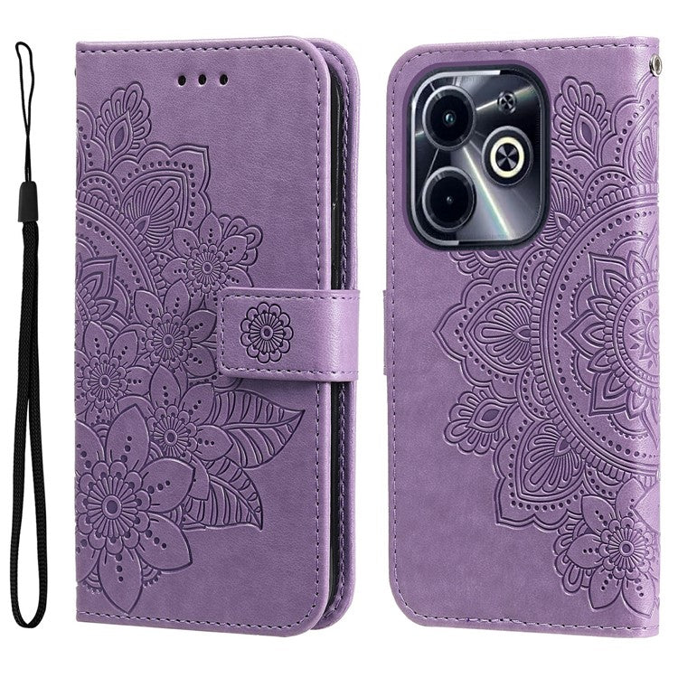 Leather Case for Infinix Smart 8 Plus / Smart 8 Pro 4G / Smart 8 4G / Hot 40i / TECNO Spark 20 / Spark Go 2024 4G Flower Phone Cover - Purple