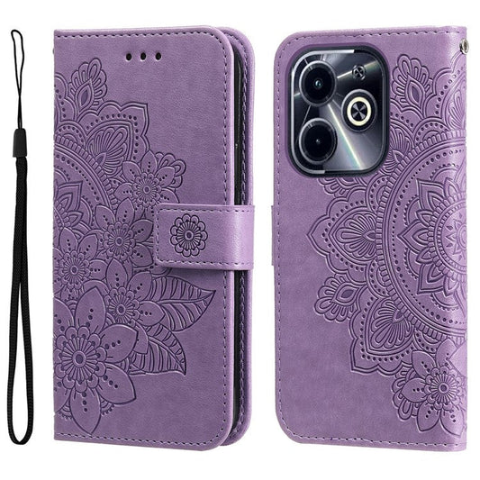 Leather Case for Infinix Smart 8 Plus / Smart 8 Pro 4G / Smart 8 4G / Hot 40i / TECNO Spark 20 / Spark Go 2024 4G Flower Phone Cover - Purple