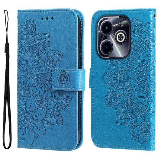 Leather Case for Infinix Smart 8 Plus / Smart 8 Pro 4G / Smart 8 4G / Hot 40i / TECNO Spark 20 / Spark Go 2024 4G Flower Phone Cover - Blue