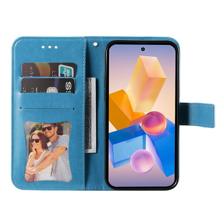 Leather Case for Infinix Smart 8 Plus / Smart 8 Pro 4G / Smart 8 4G / Hot 40i / TECNO Spark 20 / Spark Go 2024 4G Flower Phone Cover - Blue