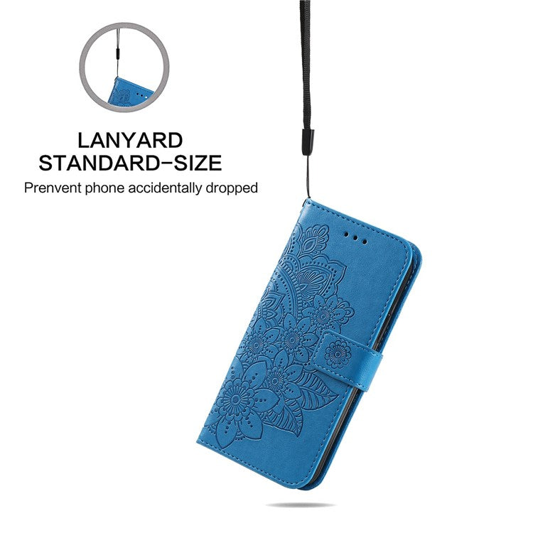 Leather Case for Infinix Smart 8 Plus / Smart 8 Pro 4G / Smart 8 4G / Hot 40i / TECNO Spark 20 / Spark Go 2024 4G Flower Phone Cover - Blue