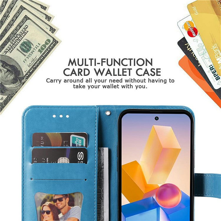 Leather Case for Infinix Smart 8 Plus / Smart 8 Pro 4G / Smart 8 4G / Hot 40i / TECNO Spark 20 / Spark Go 2024 4G Flower Phone Cover - Blue