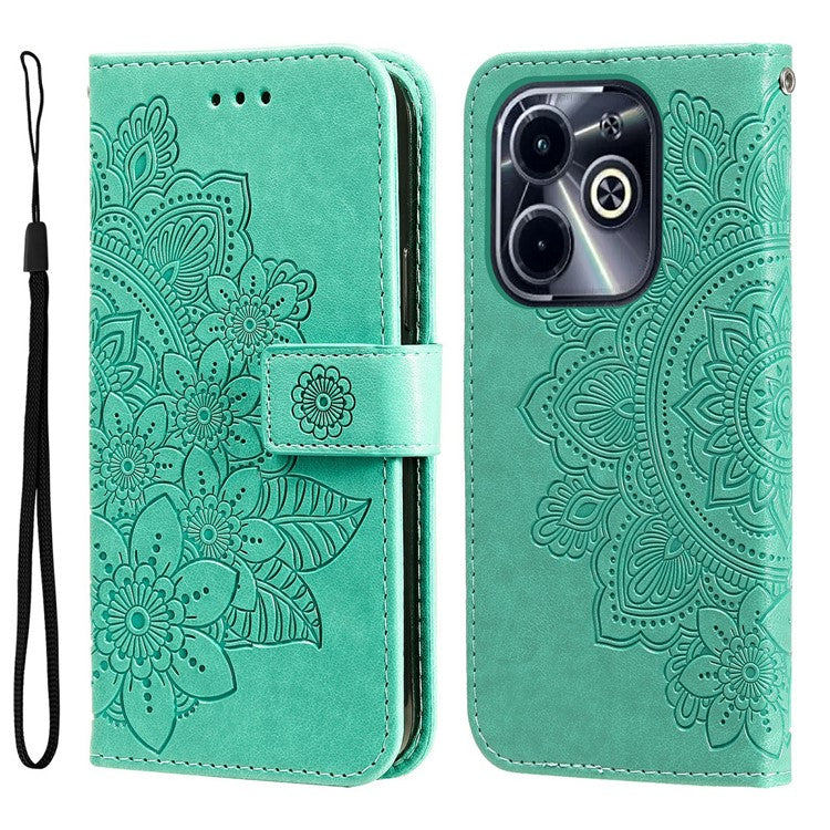 Leather Case for Infinix Smart 8 Plus / Smart 8 Pro 4G / Smart 8 4G / Hot 40i / TECNO Spark 20 / Spark Go 2024 4G Flower Phone Cover - Green