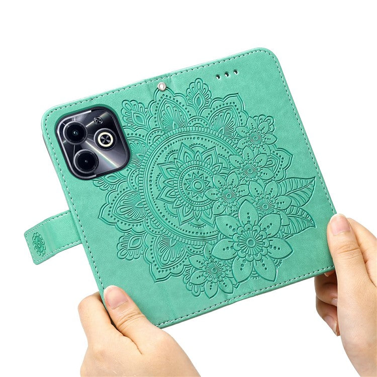 Leather Case for Infinix Smart 8 Plus / Smart 8 Pro 4G / Smart 8 4G / Hot 40i / TECNO Spark 20 / Spark Go 2024 4G Flower Phone Cover - Green