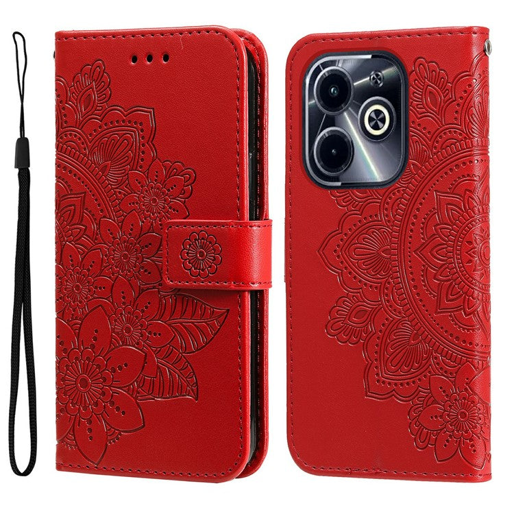 Leather Case for Infinix Smart 8 Plus / Smart 8 Pro 4G / Smart 8 4G / Hot 40i / TECNO Spark 20 / Spark Go 2024 4G Flower Phone Cover - Red