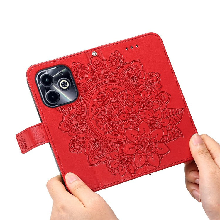 Leather Case for Infinix Smart 8 Plus / Smart 8 Pro 4G / Smart 8 4G / Hot 40i / TECNO Spark 20 / Spark Go 2024 4G Flower Phone Cover - Red