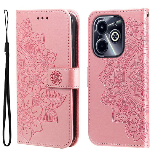 Leather Case for Infinix Smart 8 Plus / Smart 8 Pro 4G / Smart 8 4G / Hot 40i / TECNO Spark 20 / Spark Go 2024 4G Flower Phone Cover - Pink