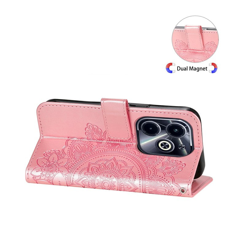 Leather Case for Infinix Smart 8 Plus / Smart 8 Pro 4G / Smart 8 4G / Hot 40i / TECNO Spark 20 / Spark Go 2024 4G Flower Phone Cover - Pink