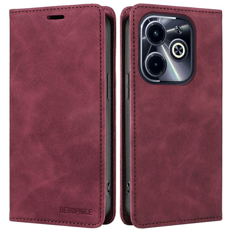 BETOPNICE 003 Wallet Case for Infinix Smart 8 Plus / Smart 8 Pro 4G / Smart 8 4G / Hot 40i / TECNO Spark Go 2024 4G Leather Phone Cover - Red