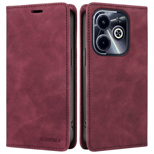 BETOPNICE 003 Wallet Case for Infinix Smart 8 Plus / Smart 8 Pro 4G / Smart 8 4G / Hot 40i / TECNO Spark Go 2024 4G Leather Phone Cover - Red