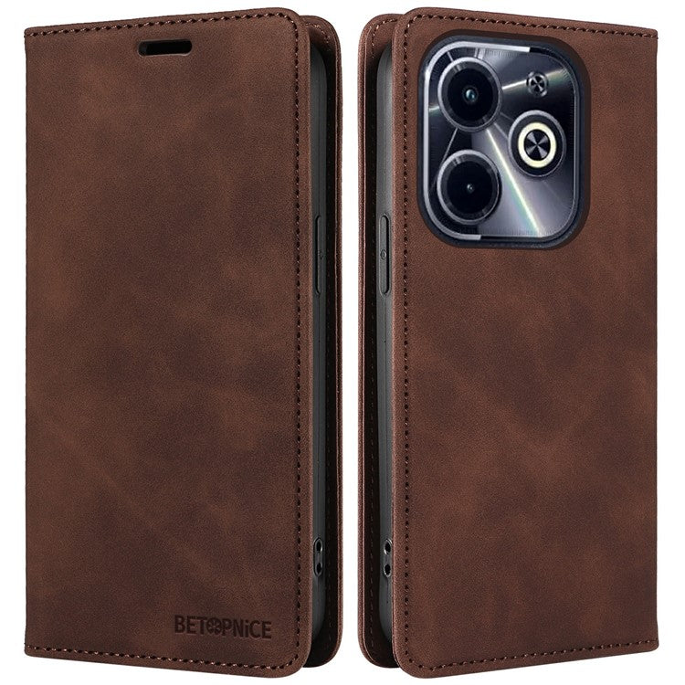 BETOPNICE 003 Wallet Case for Infinix Smart 8 Plus / Smart 8 Pro 4G / Smart 8 4G / Hot 40i / TECNO Spark Go 2024 4G Leather Phone Cover - Brown